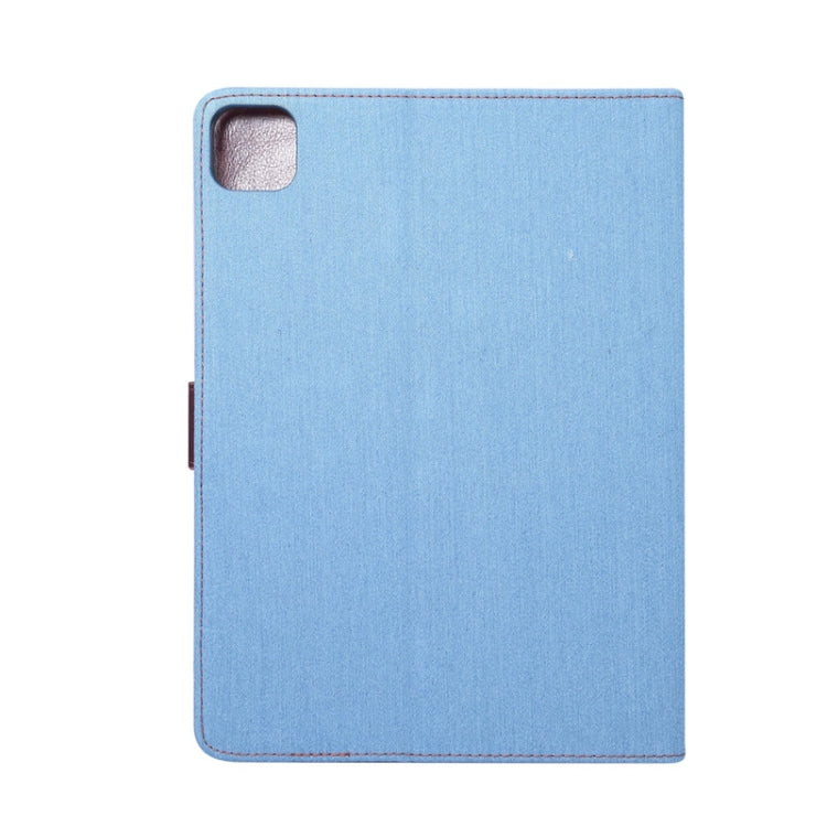 Étui de protection horizontal en cuir texturé denim pour iPad Air 2022/2020 10.9, avec support, emplacements pour cartes, portefeuille, cadre photo et fonction veille/réveil.