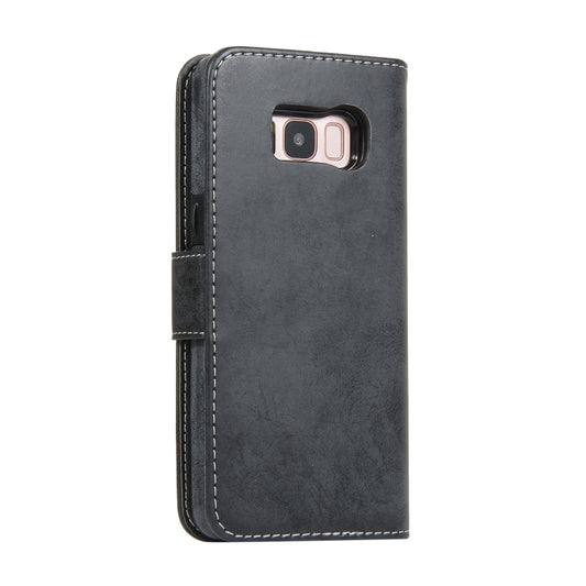 Black horizontal flip case showing magnetic closure and card slot storage for Samsung Galaxy