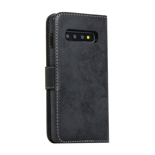 Samsung Galaxy S10+ flip case back design showing magnetic closure and wallet compartment