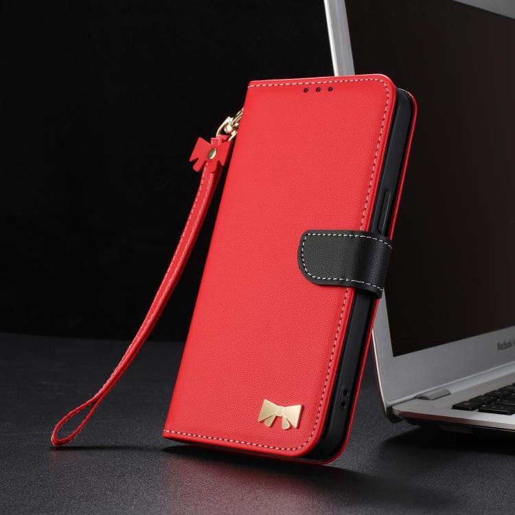 Metal Bow Leather Phone Case with Hand Strap, For iPhone 16e, For iPhone 16 Pro Max, For iPhone 16 Pro, For iPhone 16 Plus