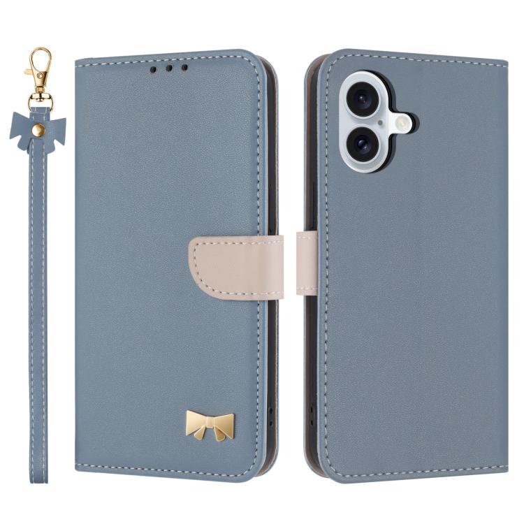 Metal Bow Leather Phone Case with Hand Strap, For iPhone 16e, For iPhone 16 Pro Max, For iPhone 16 Pro, For iPhone 16 Plus