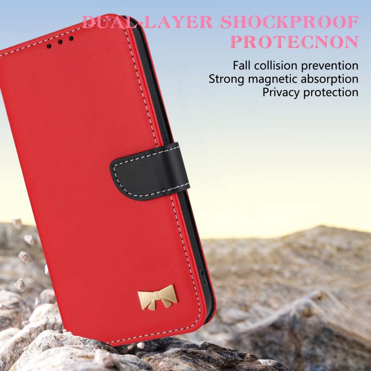 Metal Bow Leather Phone Case with Hand Strap, For iPhone 15, For iPhone 14 / 13, For iPhone 14 Pro, For iPhone 14 Pro Max