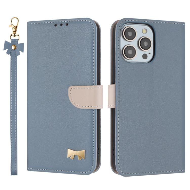 Metal Bow Leather Phone Case with Hand Strap, For iPhone 15, For iPhone 14 / 13, For iPhone 14 Pro, For iPhone 14 Pro Max