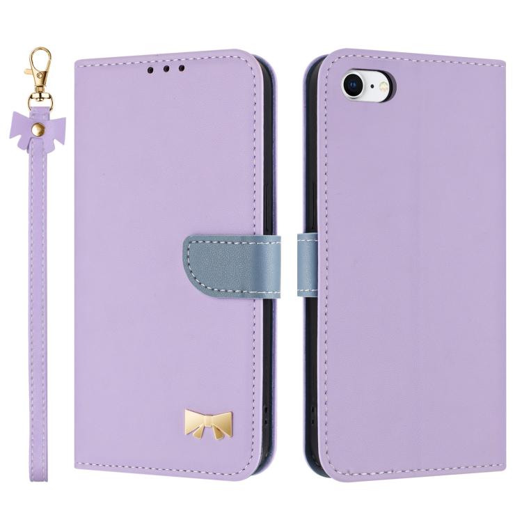 Metal Bow Leather Phone Case with Hand Strap, For iPhone 7 / 8 / SE 2022, For iPhone 13 Pro Max, For iPhone 13 Pro, For iPhone 12 / 12 Pro