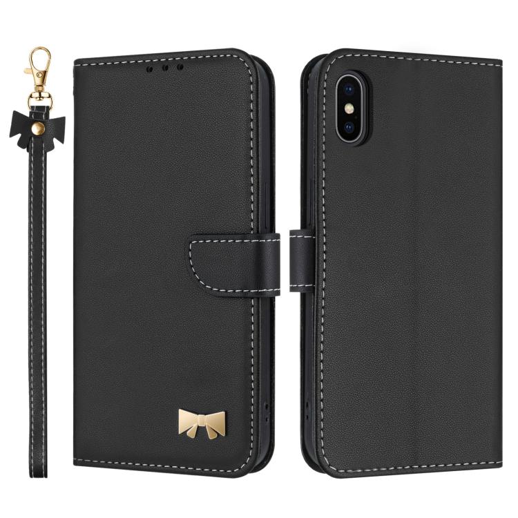 Metal Bow Leather Phone Case with Hand Strap, For iPhone X / XS, For iPhone XR, For iPhone XS Max, For iPhone 7 Plus / 8 Plus