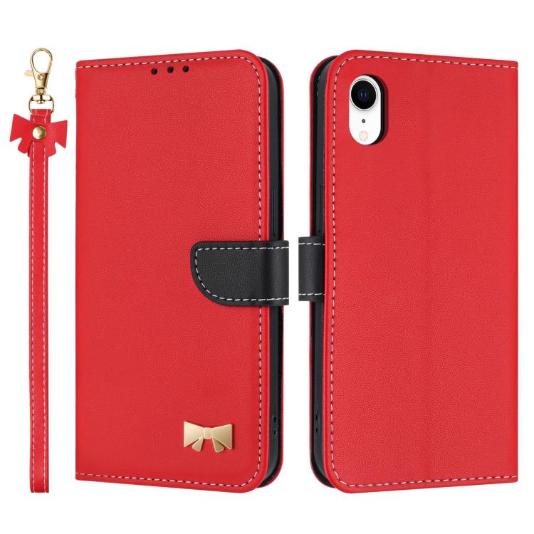 Metal Bow Leather Phone Case with Hand Strap, For iPhone X / XS, For iPhone XR, For iPhone XS Max, For iPhone 7 Plus / 8 Plus