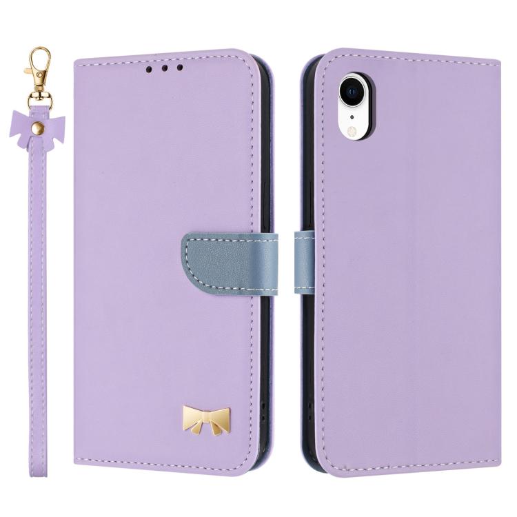 Metal Bow Leather Phone Case with Hand Strap, For iPhone X / XS, For iPhone XR, For iPhone XS Max, For iPhone 7 Plus / 8 Plus