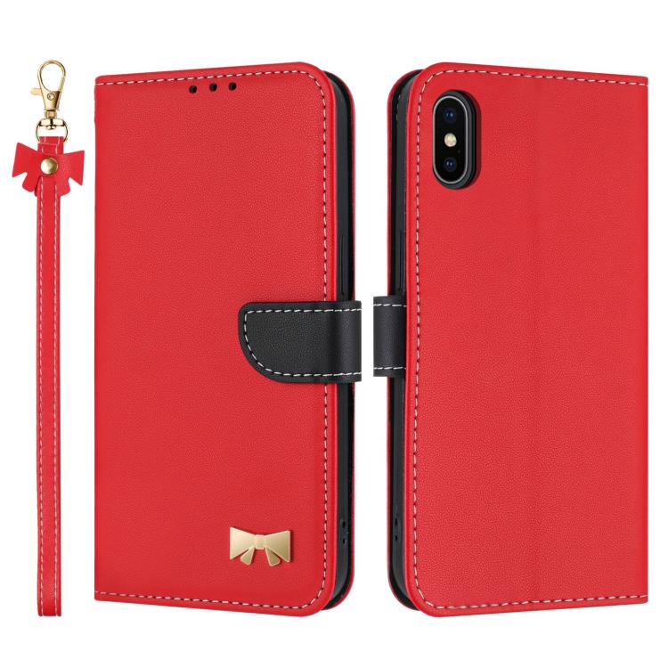 Metal Bow Leather Phone Case with Hand Strap, For iPhone X / XS, For iPhone XR, For iPhone XS Max, For iPhone 7 Plus / 8 Plus