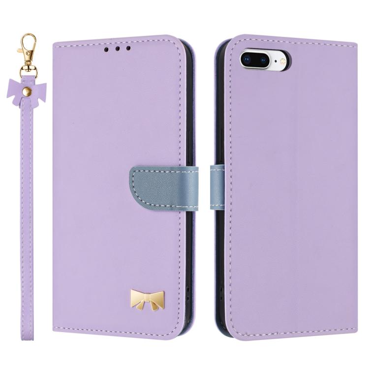 Metal Bow Leather Phone Case with Hand Strap, For iPhone X / XS, For iPhone XR, For iPhone XS Max, For iPhone 7 Plus / 8 Plus