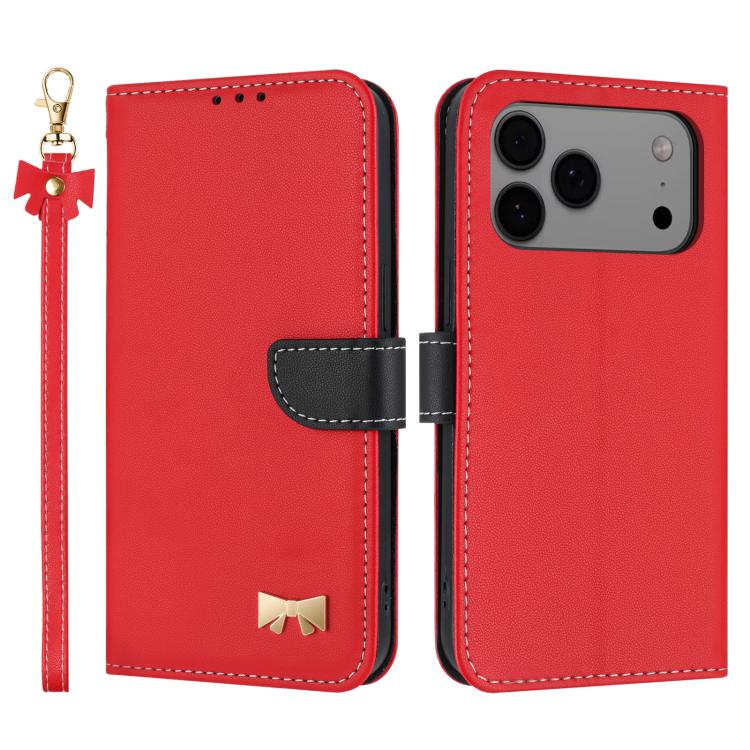Metal Bow Leather Phone Case with Hand Strap, For iPhone 17 Pro Max, For iPhone 17 Pro, For iPhone 17, For iPhone 17 Air