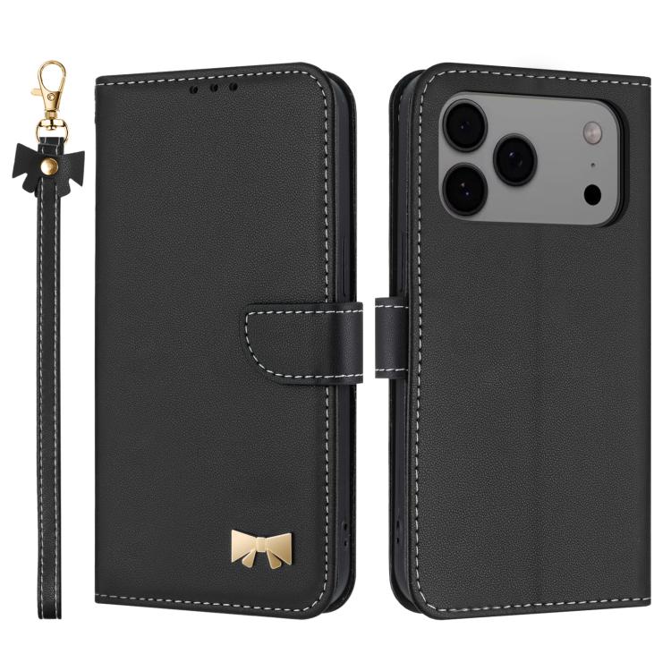 Metal Bow Leather Phone Case with Hand Strap, For iPhone 17 Pro Max, For iPhone 17 Pro, For iPhone 17, For iPhone 17 Air