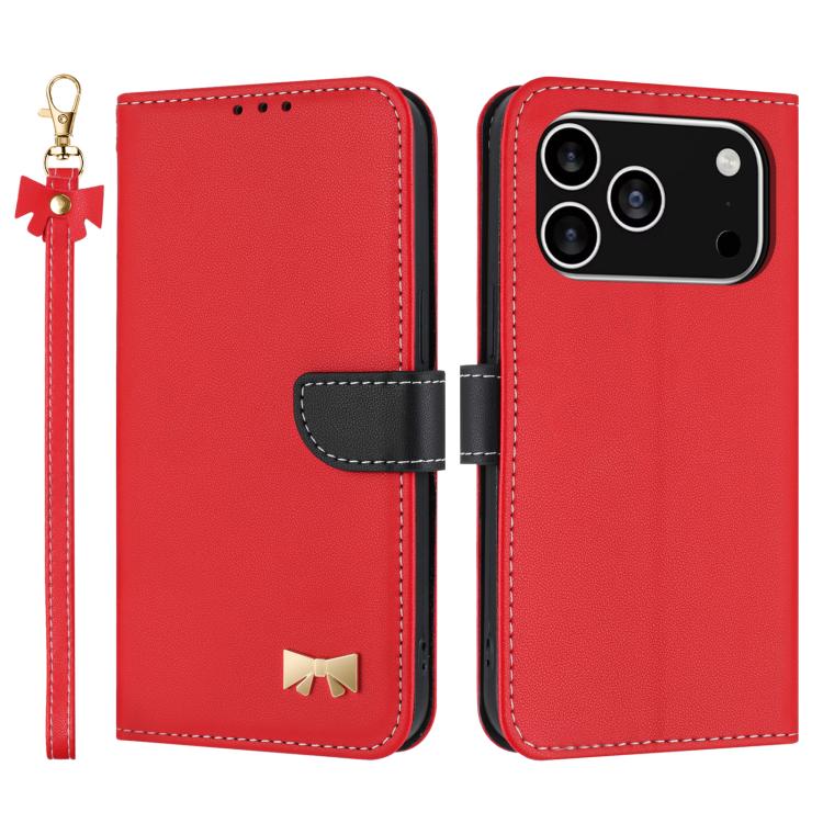 Metal Bow Leather Phone Case with Hand Strap, For iPhone 17 Pro Max, For iPhone 17 Pro, For iPhone 17, For iPhone 17 Air
