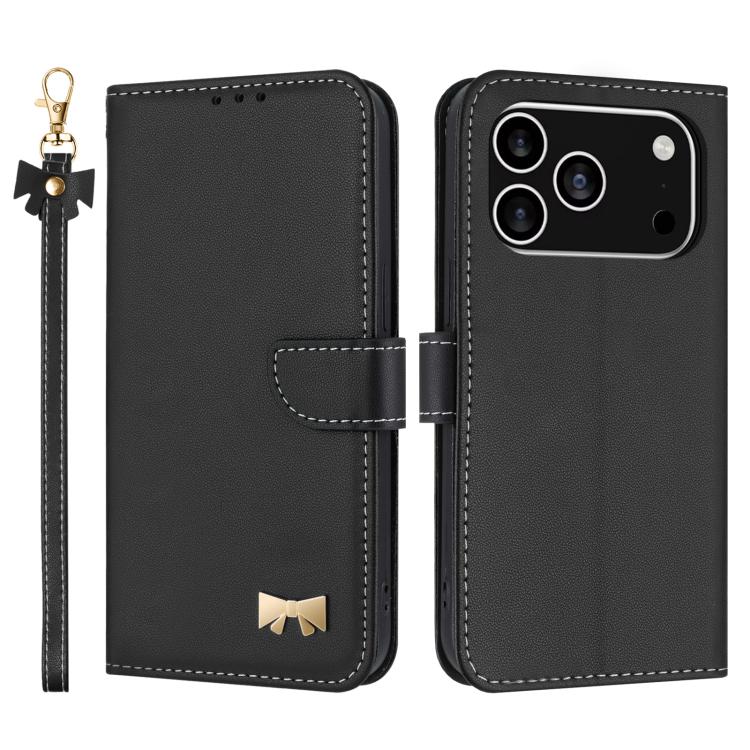 Metal Bow Leather Phone Case with Hand Strap, For iPhone 17 Pro Max, For iPhone 17 Pro, For iPhone 17, For iPhone 17 Air