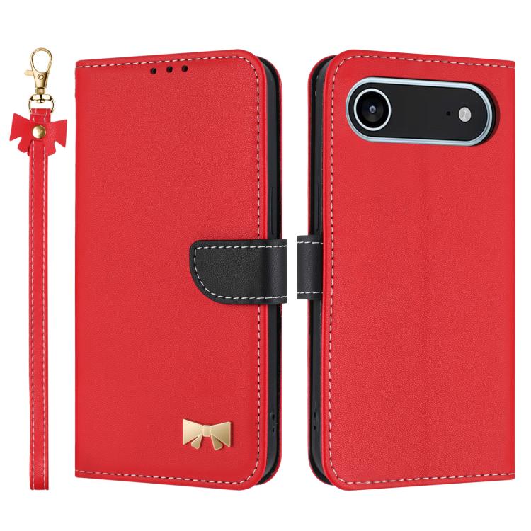 Metal Bow Leather Phone Case with Hand Strap, For iPhone 17 Pro Max, For iPhone 17 Pro, For iPhone 17, For iPhone 17 Air