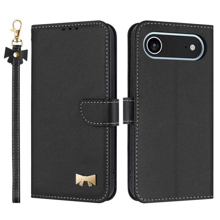 Metal Bow Leather Phone Case with Hand Strap, For iPhone 17 Pro Max, For iPhone 17 Pro, For iPhone 17, For iPhone 17 Air