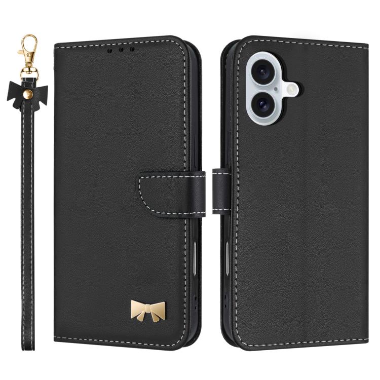 Metal Bow Leather Phone Case with Hand Strap, For iPhone 17 Pro Max, For iPhone 17 Pro, For iPhone 17, For iPhone 17 Air