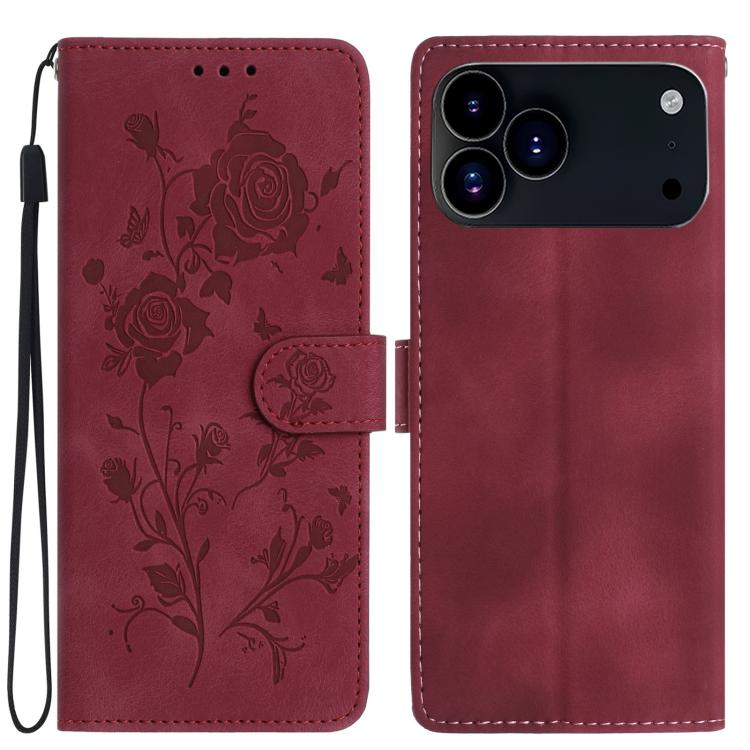 Rose Flower Embossing Pattern Leather Phone Case, For iPhone 17 Pro Max, For iPhone 17 Pro