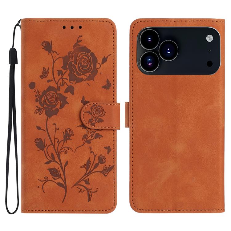 Rose Flower Embossing Pattern Leather Phone Case, For iPhone 17 Pro Max, For iPhone 17 Pro
