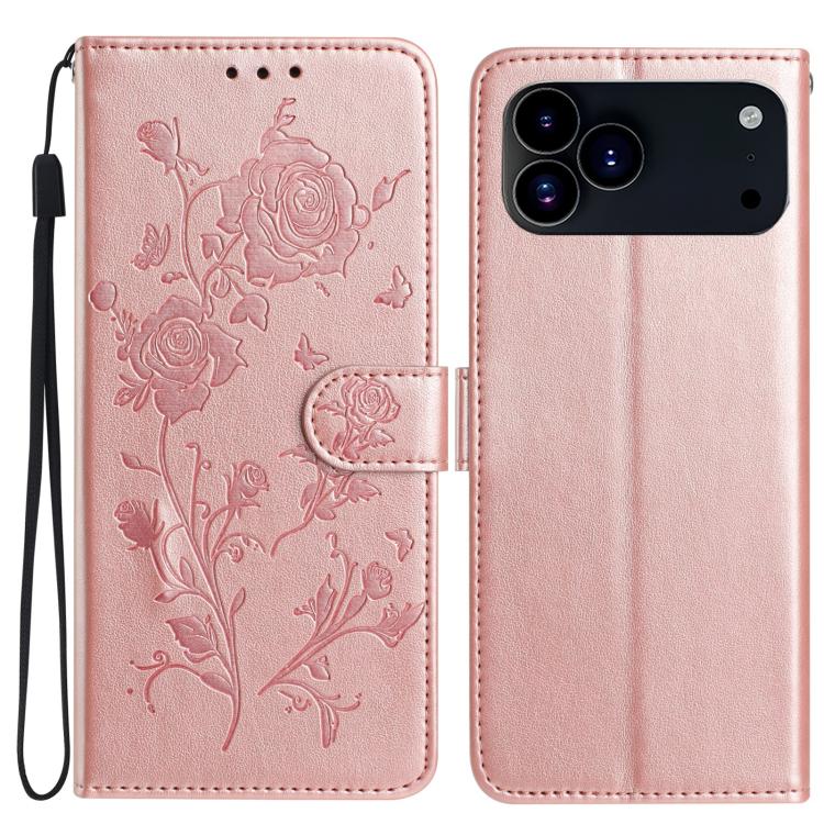 Rose Flower Embossing Pattern Leather Phone Case, For iPhone 17 Pro Max, For iPhone 17 Pro
