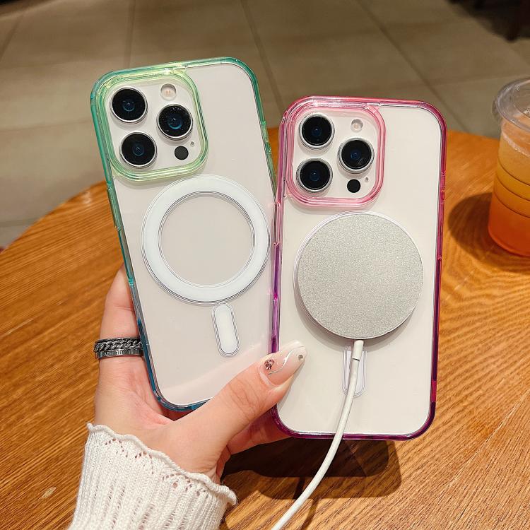 Contrast Color Gradient Transparent MagSafe Phone Case, For iPhone 11, For iPhone 11 Pro