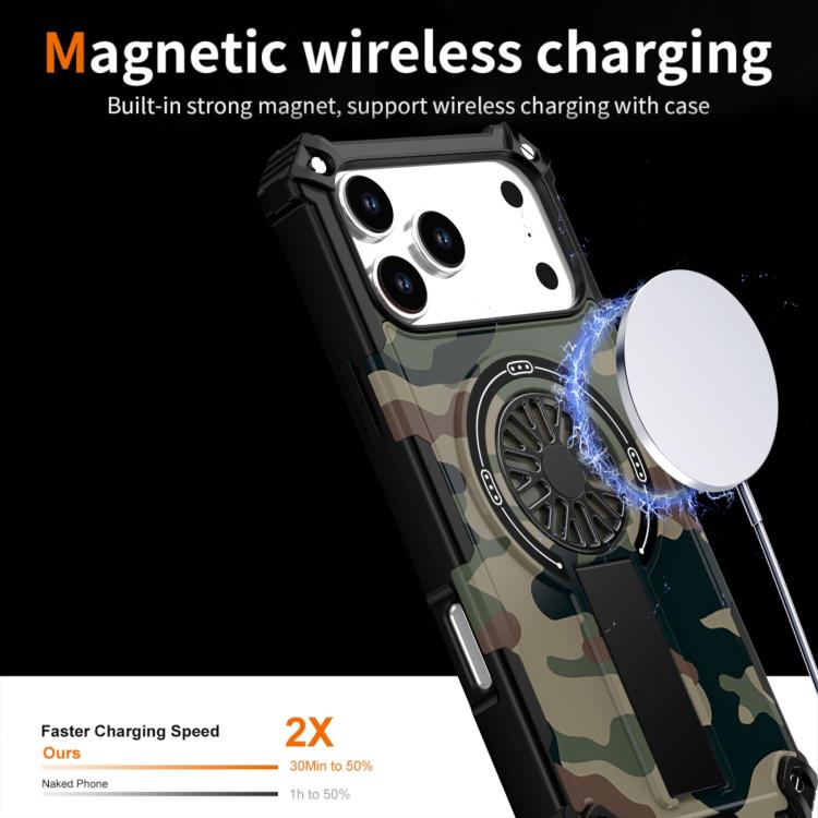 Camouflage Kickstand Rotating Shaft MagSafe Phone Case, For iPhone 16 Pro Max, For iPhone 16 Pro, For iPhone 16 Plus