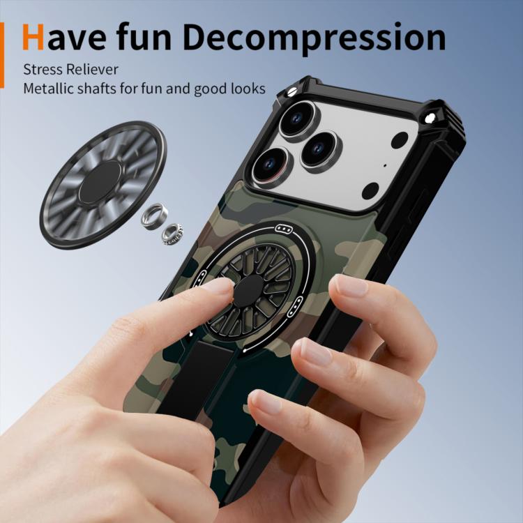 Camouflage Kickstand Rotating Shaft MagSafe Phone Case, For iPhone 16 Pro Max, For iPhone 16 Pro, For iPhone 16 Plus