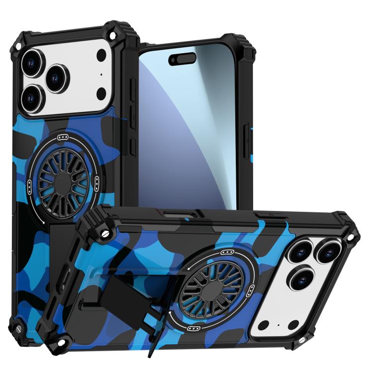 Camouflage Kickstand Rotating Shaft MagSafe Phone Case, For iPhone 16 Pro Max, For iPhone 16 Pro, For iPhone 16 Plus