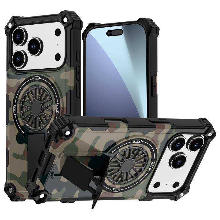Camouflage Kickstand Rotating Shaft MagSafe Phone Case, For iPhone 16 Pro Max, For iPhone 16 Pro, For iPhone 16 Plus