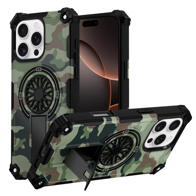 Camouflage Kickstand Rotating Shaft MagSafe Phone Case, For iPhone 16, For iPhone 15 Pro Max, For iPhone 15 Pro