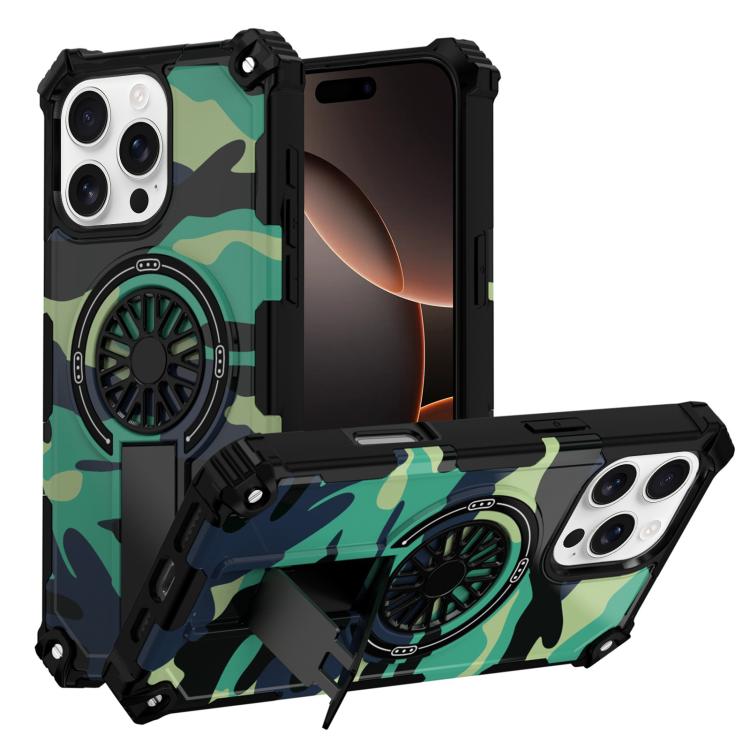 Camouflage Kickstand Rotating Shaft MagSafe Phone Case, For iPhone 16, For iPhone 15 Pro Max, For iPhone 15 Pro