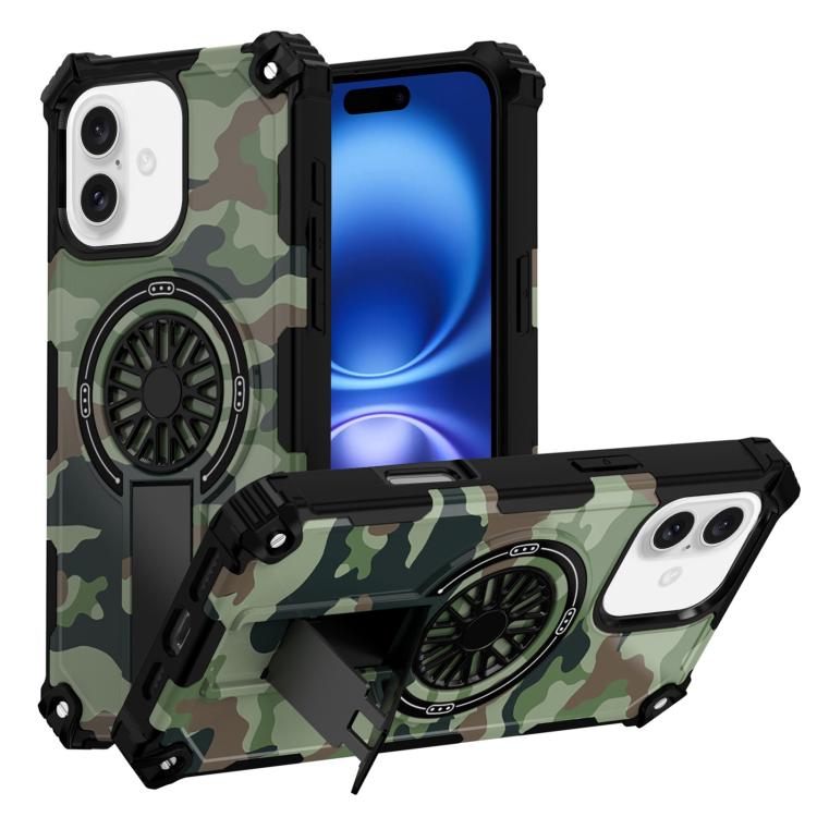 Camouflage Kickstand Rotating Shaft MagSafe Phone Case, For iPhone 16, For iPhone 15 Pro Max, For iPhone 15 Pro