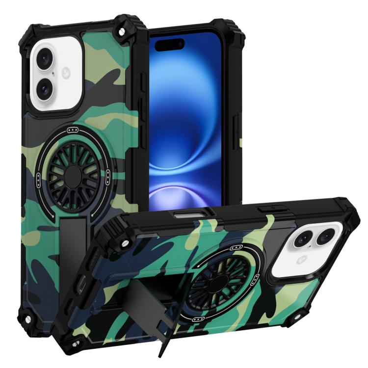 Camouflage Kickstand Rotating Shaft MagSafe Phone Case, For iPhone 16, For iPhone 15 Pro Max, For iPhone 15 Pro
