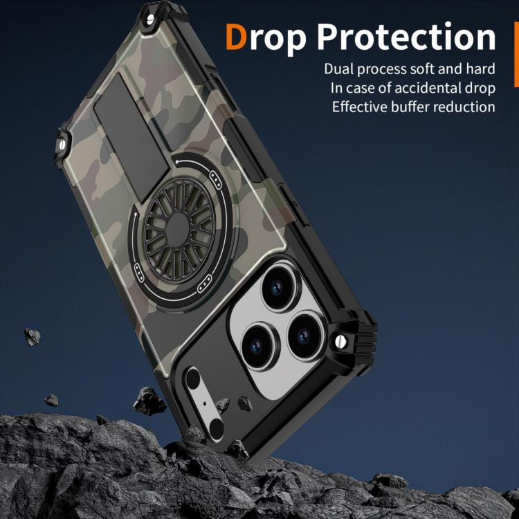 Camouflage Kickstand Rotating Shaft MagSafe Phone Case, For iPhone 15 Plus, For iPhone 15, For iPhone 14 Plus
