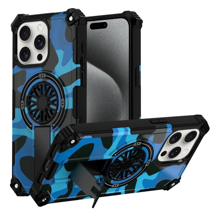 Camouflage Kickstand Rotating Shaft MagSafe Phone Case, For iPhone 15 Plus, For iPhone 15, For iPhone 14 Plus