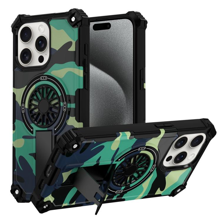Camouflage Kickstand Rotating Shaft MagSafe Phone Case, For iPhone 16, For iPhone 15 Pro Max, For iPhone 15 Pro