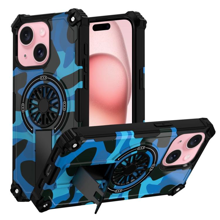 Camouflage Kickstand Rotating Shaft MagSafe Phone Case, For iPhone 15 Plus, For iPhone 15, For iPhone 14 Plus