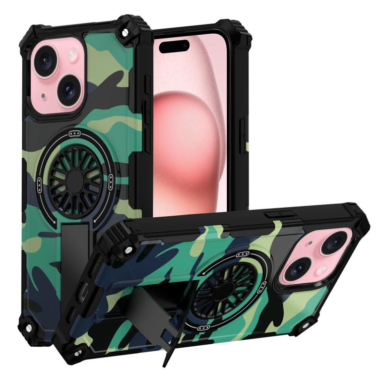Camouflage Kickstand Rotating Shaft MagSafe Phone Case, For iPhone 15 Plus, For iPhone 15, For iPhone 14 Plus
