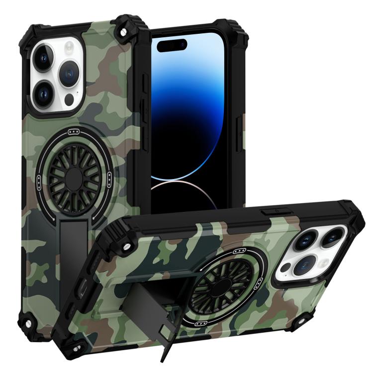 Camouflage Kickstand Rotating Shaft MagSafe Phone Case, For iPhone 13 Pro Max, For iPhone 13 Pro, For iPhone 12 / 12 Pro