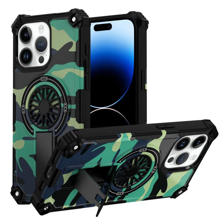 Camouflage Kickstand Rotating Shaft MagSafe Phone Case, For iPhone 13 Pro Max, For iPhone 13 Pro, For iPhone 12 / 12 Pro