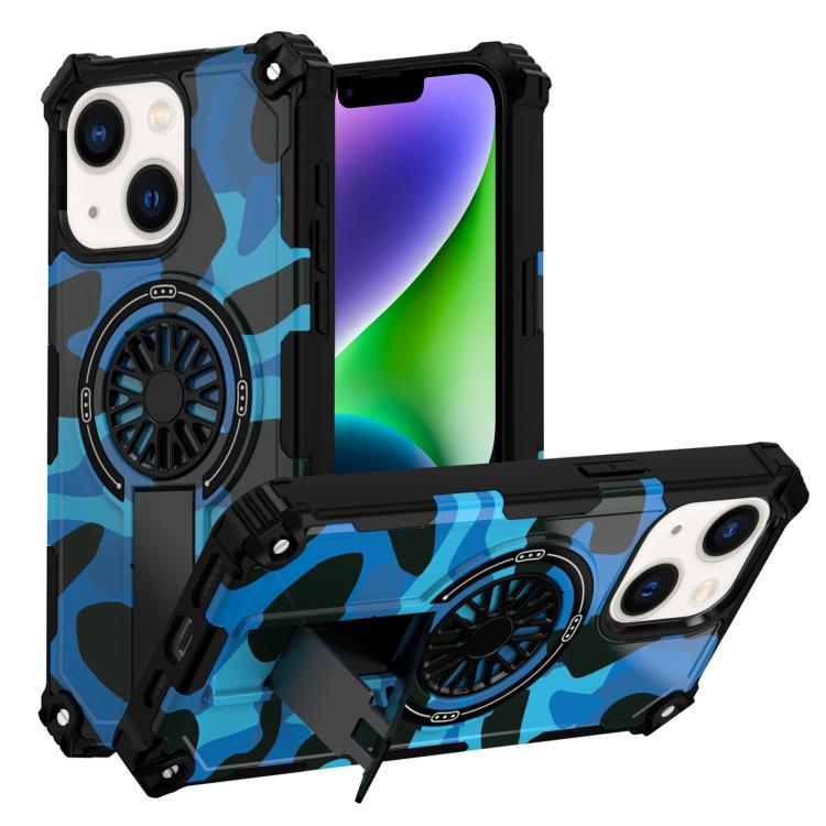 Camouflage Kickstand Rotating Shaft MagSafe Phone Case, For iPhone 15 Plus, For iPhone 15, For iPhone 14 Plus
