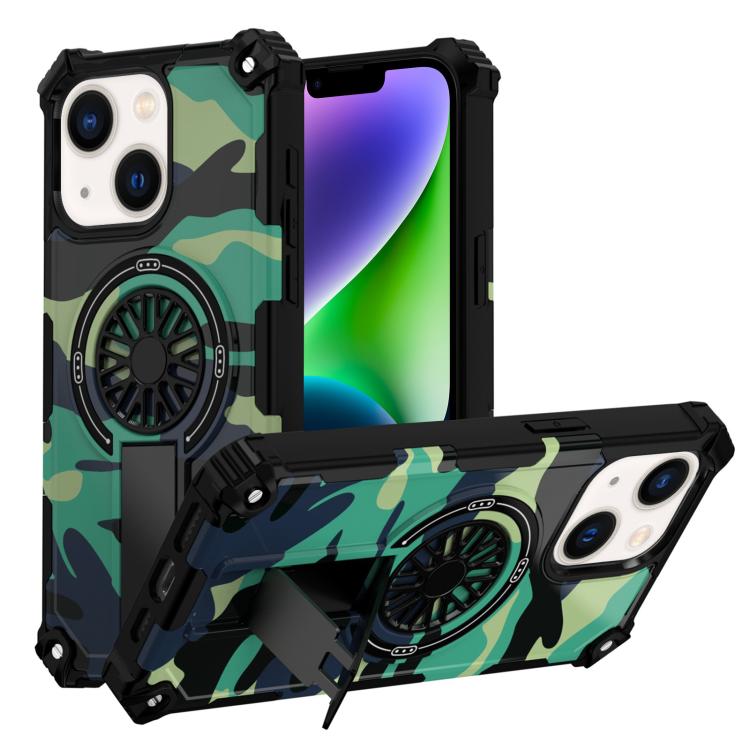 Camouflage Kickstand Rotating Shaft MagSafe Phone Case, For iPhone 15 Plus, For iPhone 15, For iPhone 14 Plus