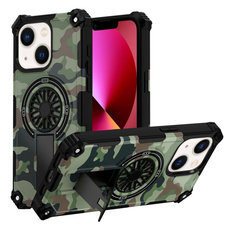 Camouflage Kickstand Rotating Shaft MagSafe Phone Case, For iPhone 15 Plus, For iPhone 15, For iPhone 14 Plus