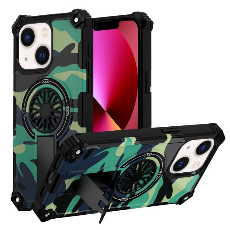 Camouflage Kickstand Rotating Shaft MagSafe Phone Case, For iPhone 15 Plus, For iPhone 15, For iPhone 14 Plus
