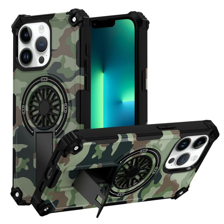 Camouflage Kickstand Rotating Shaft MagSafe Phone Case, For iPhone 13 Pro Max, For iPhone 13 Pro, For iPhone 12 / 12 Pro