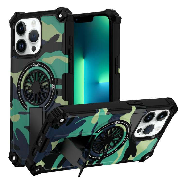 Camouflage Kickstand Rotating Shaft MagSafe Phone Case, For iPhone 14 / 13, For iPhone 14 Pro, For iPhone 14 Pro Max