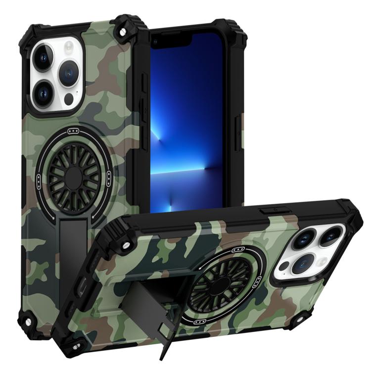 Camouflage Kickstand Rotating Shaft MagSafe Phone Case, For iPhone 13 Pro Max, For iPhone 13 Pro, For iPhone 12 / 12 Pro