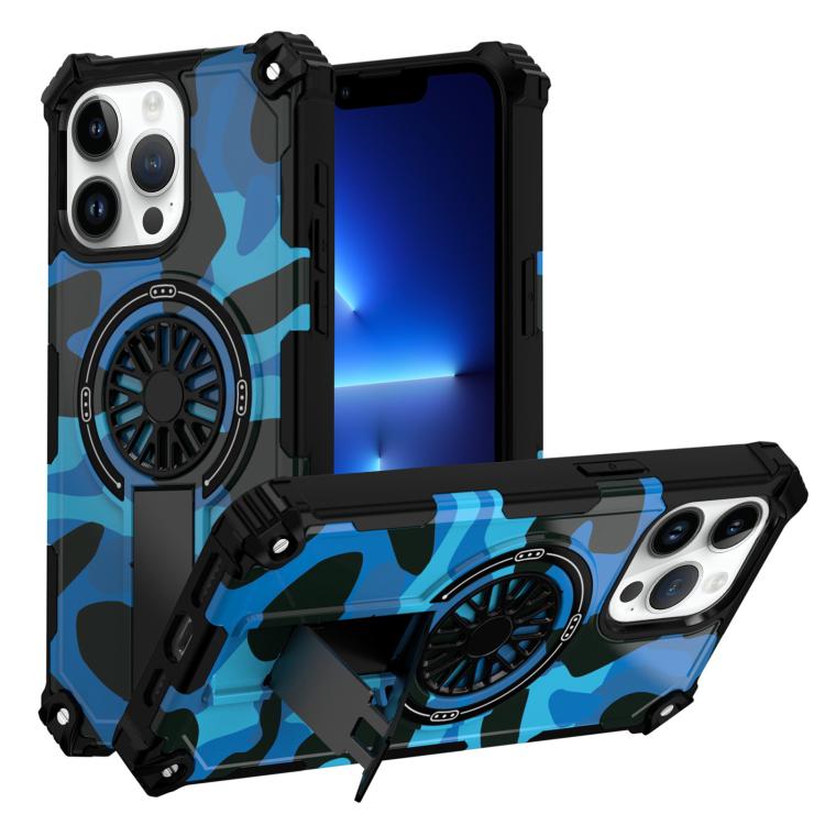 Camouflage Kickstand Rotating Shaft MagSafe Phone Case, For iPhone 14 / 13, For iPhone 14 Pro, For iPhone 14 Pro Max