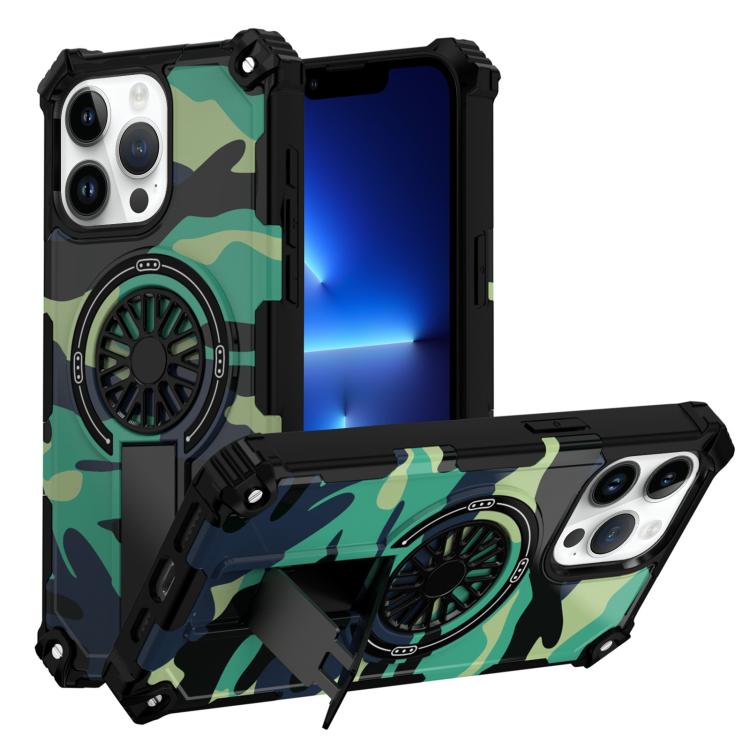 Camouflage Kickstand Rotating Shaft MagSafe Phone Case, For iPhone 14 / 13, For iPhone 14 Pro, For iPhone 14 Pro Max