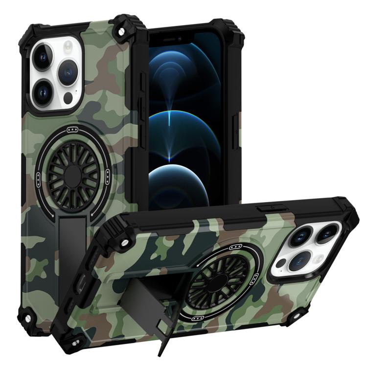 Camouflage Kickstand Rotating Shaft MagSafe Phone Case, For iPhone 13 Pro Max, For iPhone 13 Pro, For iPhone 12 / 12 Pro