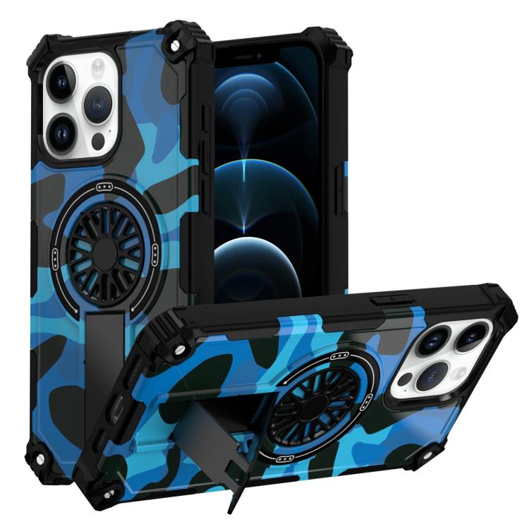 Camouflage Kickstand Rotating Shaft MagSafe Phone Case, For iPhone 13 Pro Max, For iPhone 13 Pro, For iPhone 12 / 12 Pro
